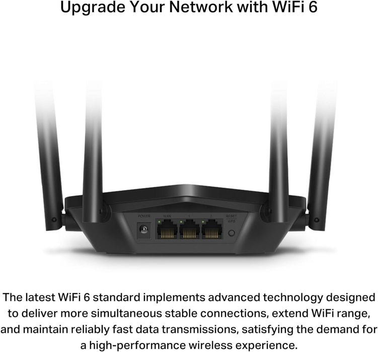 MERCUSYS MR60X Router WiFi 6 AX1500Mbps, Gigabit Ethernet Ports, TP-Link WiFi Router, Overall Security Protection, Easy Setup, Internet Booster, Power Saving, App Control
