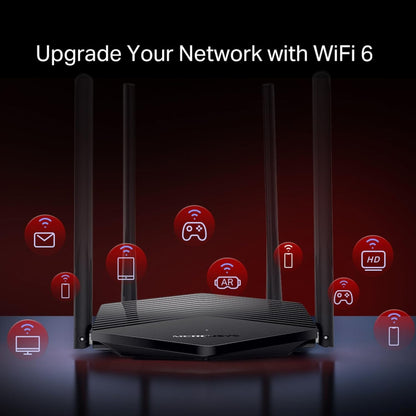 MERCUSYS MR60X Router WiFi 6 AX1500Mbps, Gigabit Ethernet Ports, TP-Link WiFi Router, Overall Security Protection, Easy Setup, Internet Booster, Power Saving, App Control