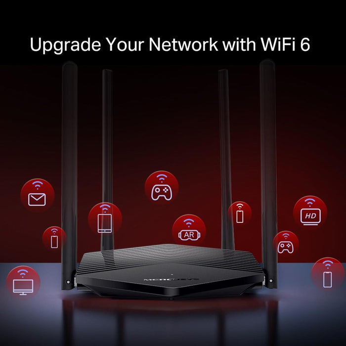 MERCUSYS MR60X Router WiFi 6 AX1500Mbps, Gigabit Ethernet Ports, TP-Link WiFi Router, Overall Security Protection, Easy Setup, Internet Booster, Power Saving, App Control