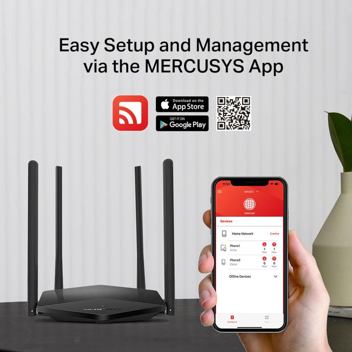 MERCUSYS MR60X Router WiFi 6 AX1500Mbps, Gigabit Ethernet Ports, TP-Link WiFi Router, Overall Security Protection, Easy Setup, Internet Booster, Power Saving, App Control