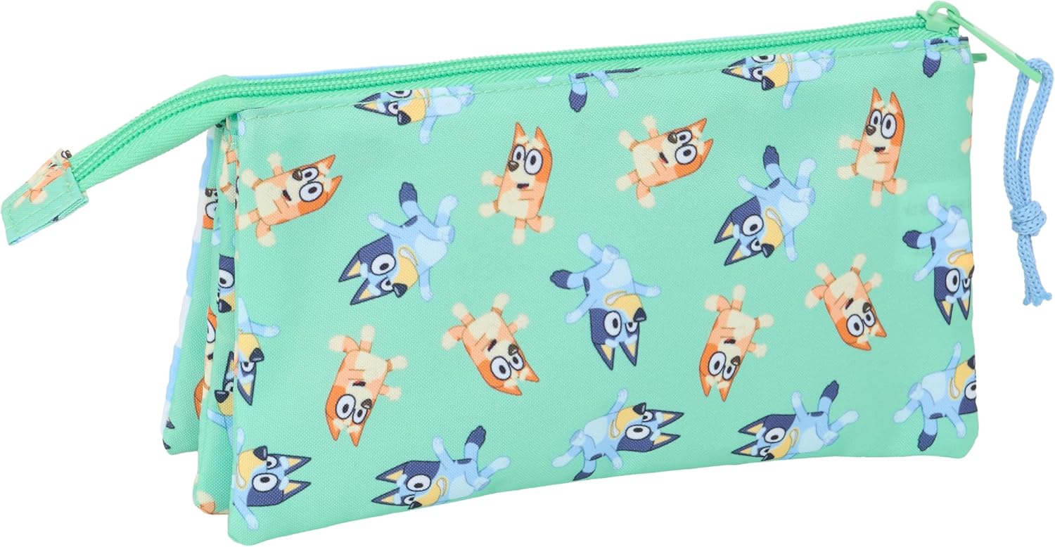 Safta Blue Sisters – Triple Pencil Case, Children's Pencil Case, Ideal for School Age Children, Comfortable and Versatile, Quality and Resistance, 22 x 3 x 12 cm, aqua green, M, Casual