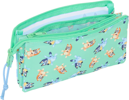 Safta Blue Sisters – Triple Pencil Case, Children's Pencil Case, Ideal for School Age Children, Comfortable and Versatile, Quality and Resistance, 22 x 3 x 12 cm, aqua green, M, Casual