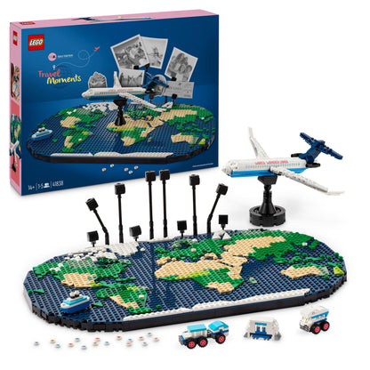 LEGO Family Momenti di Viaggio, Mappa del Mondo Giocattolo con Aereo da Costruire e Supporto Foto, Giochi per Bambini e Bambine, Gadged Idea Regalo per Ragazzi e Ragazze, Attività per Famiglia 41838