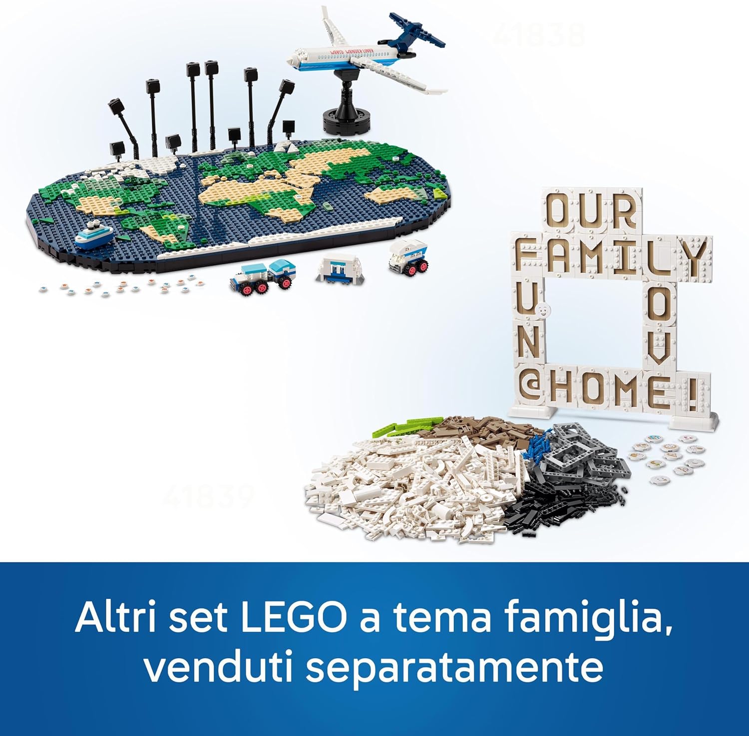 LEGO Family Momenti di Viaggio, Mappa del Mondo Giocattolo con Aereo da Costruire e Supporto Foto, Giochi per Bambini e Bambine, Gadged Idea Regalo per Ragazzi e Ragazze, Attività per Famiglia 41838