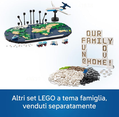 LEGO Family Momenti di Viaggio, Mappa del Mondo Giocattolo con Aereo da Costruire e Supporto Foto, Giochi per Bambini e Bambine, Gadged Idea Regalo per Ragazzi e Ragazze, Attività per Famiglia 41838