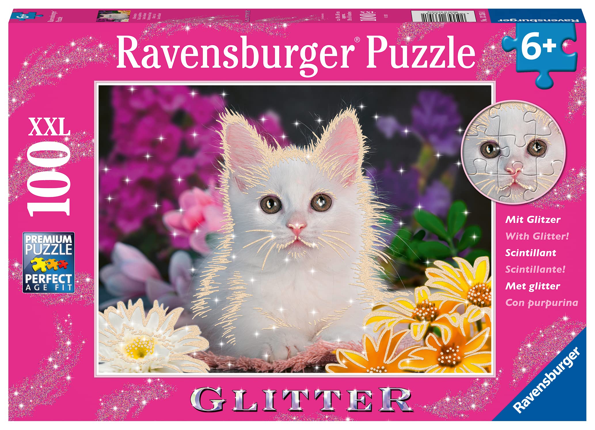 Ravensburger Kinderpuzzle - 13358 Glitzerkatze - 100 Teile Glitzerpuzzle für Kinder ab 6 Jahren, mit Glitter