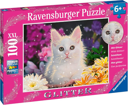 Ravensburger Kinderpuzzle - 13358 Glitzerkatze - 100 Teile Glitzerpuzzle für Kinder ab 6 Jahren, mit Glitter