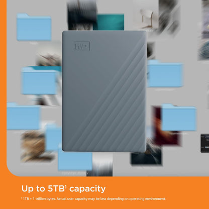 WD 6TB My Passport Works with USB-C, portable external hard drive, USB 3.2 Gen 1, software for device management, backup, password protection, Works with PC, Mac, Chromebook, Gaming Consoles, Grey