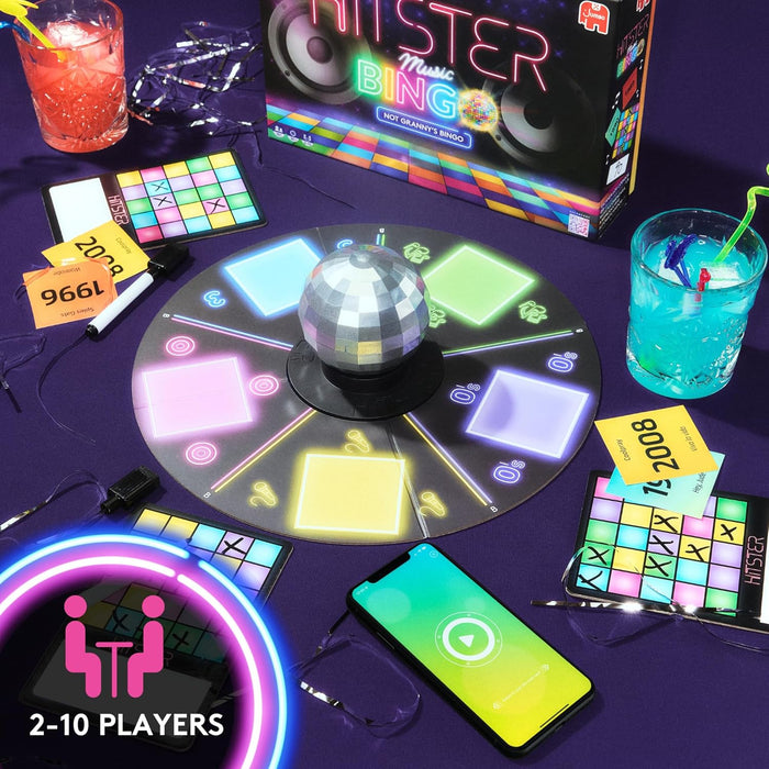 Hitster Bingo - The Electronic Music Trivia Game for Adults - Fun Party Games, Music Quiz Games & Family Game Night Activity - Guess that Tune Music Bingo Game with Disco Ball & 225 Iconic Songs (UK