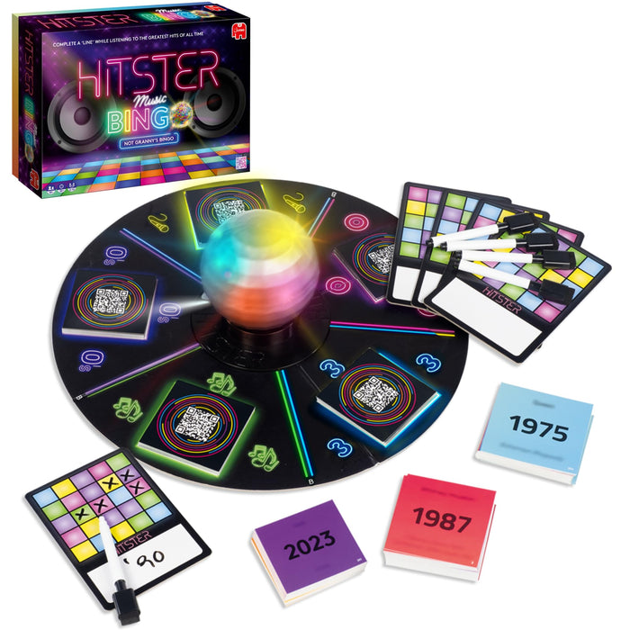 Hitster Bingo - The Electronic Music Trivia Game for Adults - Fun Party Games, Music Quiz Games & Family Game Night Activity - Guess that Tune Music Bingo Game with Disco Ball & 225 Iconic Songs (UK