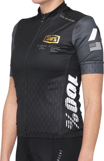 100% Exceeda Damen Kurzarm Fahrrad Jersey (Black/Grey,S