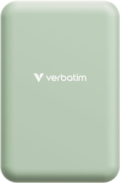 Verbatim Charge 'n' Go Essentials Power Bank MagSafe 20000mAh 15W Magnetic PD 20W Fast Charge with LED Indicator for iPhone 16/15/14/13/12 Pro/Pro Max, Includes USB-C to USB-C Cable, Green