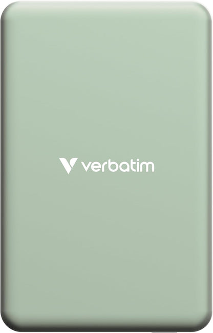 Verbatim Charge 'n' Go Essentials Power Bank MagSafe 10000mAh 15W Magnetic PD 20W Fast Charge with LED Indicator for iPhone 16/15/14/13/12 Pro/Pro Max, Includes USB-C to USB-C Cable, Green
