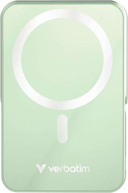 Verbatim Charge 'n' Go MagSafe Powerbank 10 000 mAh Vert 15 W Magnétique PD 20 W Charge Rapide Indicateur LED Support Pliable Surface en Verre pour iPhone 16/15/14/13/12 Pro/Pro Max - Câble USB-C