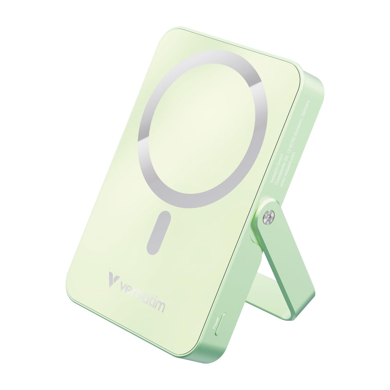 Verbatim Charge 'n' Go MagSafe Powerbank 10 000 mAh Vert 15 W Magnétique PD 20 W Charge Rapide Indicateur LED Support Pliable Surface en Verre pour iPhone 16/15/14/13/12 Pro/Pro Max - Câble USB-C