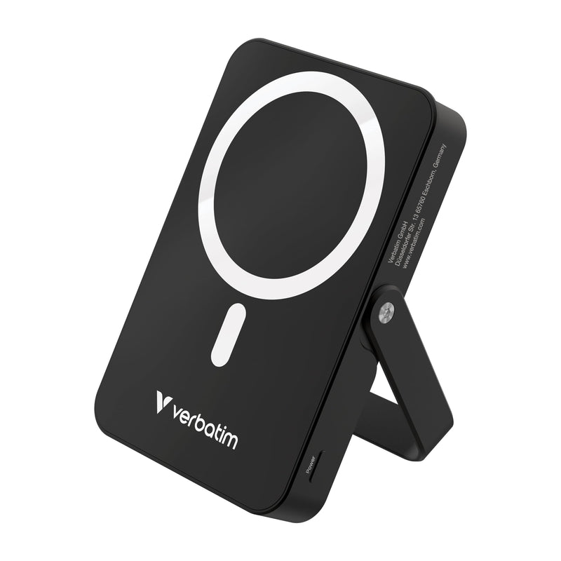 Verbatim Charge 'n' Go MagSafe Power Bank 10,000mAh Black 15W Magnetic - PD 22W Fast Charge LED Indicator & Foldable Stand for iPhone 16/15/14/13/12 Pro/Pro Max - Includes USB-C Cable