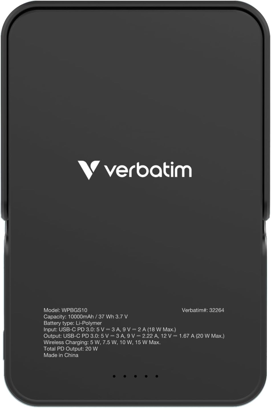 Verbatim Charge 'n' Go MagSafe Power Bank 10,000mAh Black 15W Magnetic - PD 22W Fast Charge LED Indicator & Foldable Stand for iPhone 16/15/14/13/12 Pro/Pro Max - Includes USB-C Cable