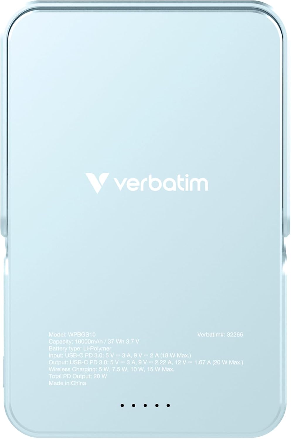 Verbatim Charge 'n' Go MagSafe Power Bank 10,000mAh Blue 15W Magnetic - PD 22W Fast Charge LED Indicator & Foldable Stand for iPhone 16/15/14/13/12 Pro/Pro Max - Includes USB-C Cable