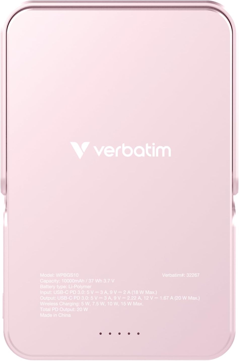 Verbatim Charge 'n' Go MagSafe Power Bank 10,000mAh Pink 15W Magnetic - PD 22W Fast Charge LED Indicator & Foldable Stand for iPhone 16/15/14/13/12 Pro/Pro Max - Includes USB-C Cable
