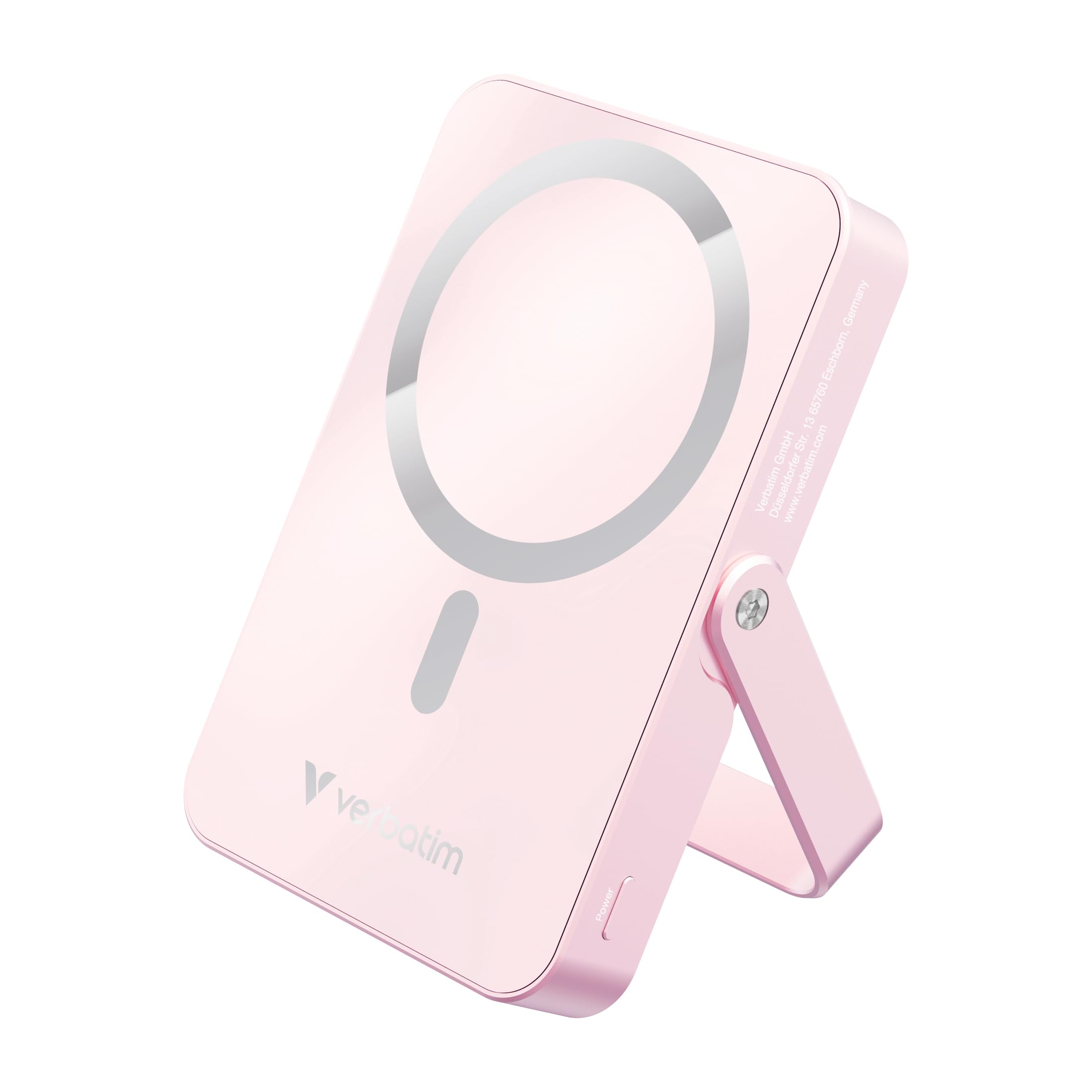 Verbatim Charge 'n' Go MagSafe Power Bank 10,000mAh Pink 15W Magnetic - PD 22W Fast Charge LED Indicator & Foldable Stand for iPhone 16/15/14/13/12 Pro/Pro Max - Includes USB-C Cable