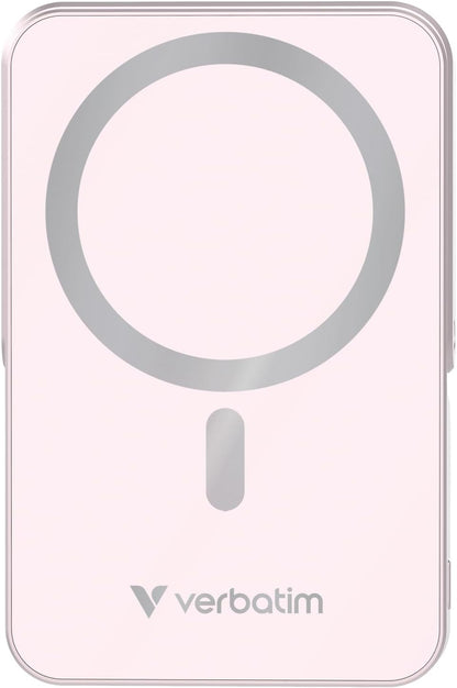 Verbatim Charge 'n' Go MagSafe Power Bank 10,000mAh Pink 15W Magnetic - PD 22W Fast Charge LED Indicator & Foldable Stand for iPhone 16/15/14/13/12 Pro/Pro Max - Includes USB-C Cable