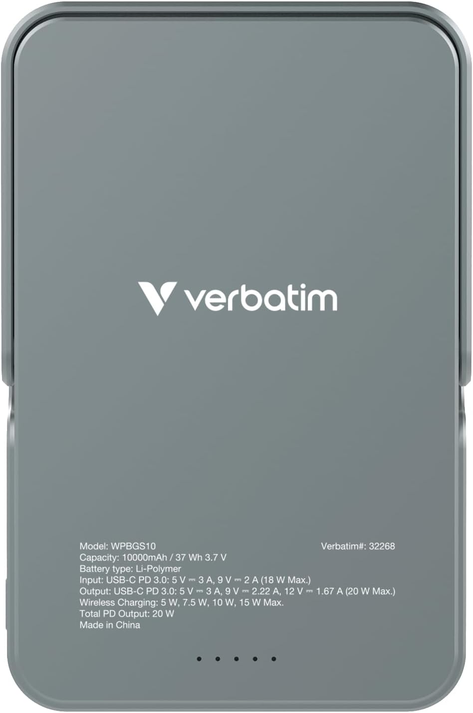 Verbatim Charge 'n' Go MagSafe Power Bank 10,000mAh Grey 15W Magnetic - PD 22W Fast Charge LED Indicator & Foldable Stand for iPhone 16/15/14/13/12 Pro/Pro Max - Includes USB-C Cable