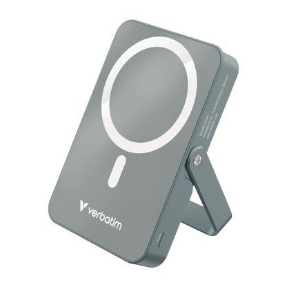 Verbatim Charge 'n' Go MagSafe Power Bank 10,000mAh Grey 15W Magnetic - PD 22W Fast Charge LED Indicator & Foldable Stand for iPhone 16/15/14/13/12 Pro/Pro Max - Includes USB-C Cable