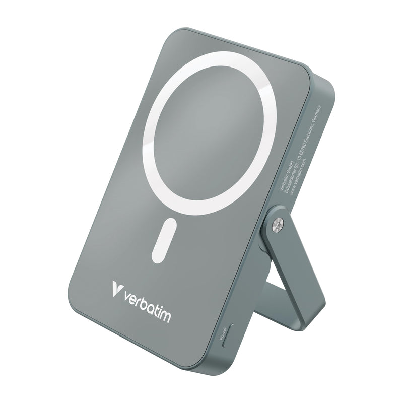 Verbatim Charge 'n' Go MagSafe Power Bank 10,000mAh Grey 15W Magnetic - PD 22W Fast Charge LED Indicator & Foldable Stand for iPhone 16/15/14/13/12 Pro/Pro Max - Includes USB-C Cable