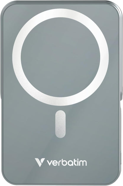 Verbatim Charge 'n' Go MagSafe Power Bank 10,000mAh Grey 15W Magnetic - PD 22W Fast Charge LED Indicator & Foldable Stand for iPhone 16/15/14/13/12 Pro/Pro Max - Includes USB-C Cable
