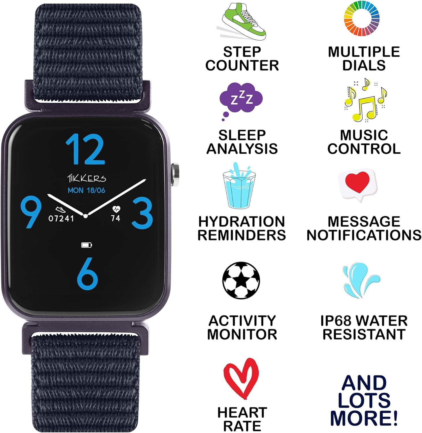 Tikkers Smart Series 13 Navy Riptape Strap Smart watch