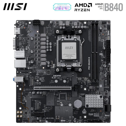 MSI PRO B840M-B Motherboard, mATX - Supports AMD Ryzen 9000/8000 / 7000 Processors, AM5 - DDR5 Memory Boost (8000+ MT/s OC), PCIe 4.0 x16, M.2 Gen4, 2.5G LAN