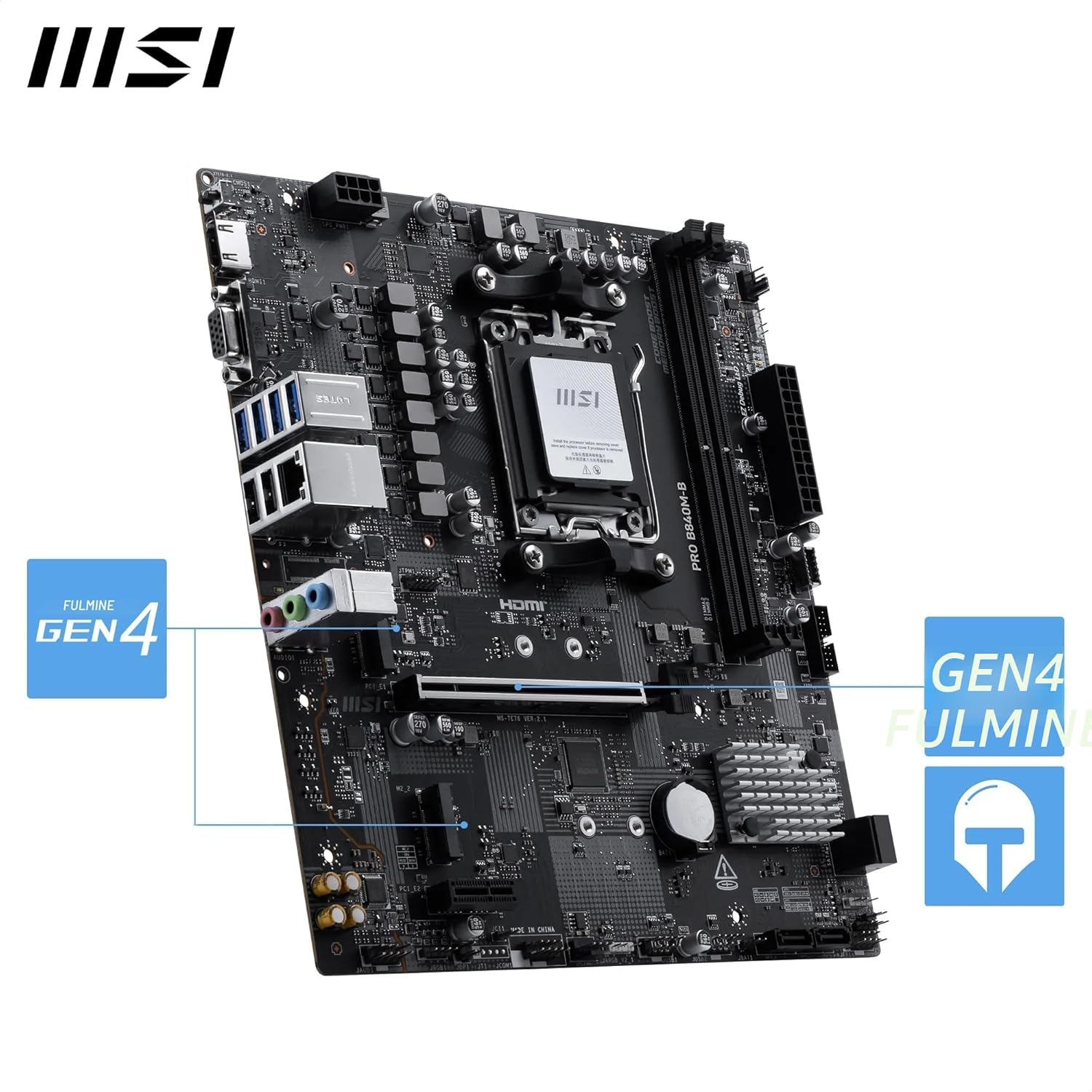 MSI PRO B840M-B Motherboard, mATX - Supports AMD Ryzen 9000/8000 / 7000 Processors, AM5 - DDR5 Memory Boost (8000+ MT/s OC), PCIe 4.0 x16, M.2 Gen4, 2.5G LAN