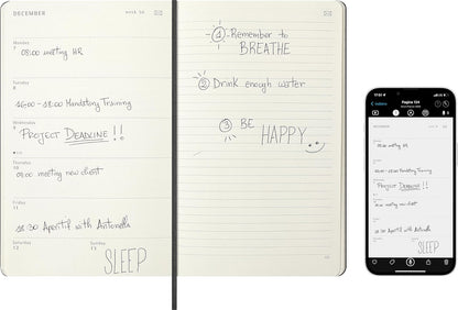 Moleskine Smart Planner 2026, 12-Month Weekly Digital Agenda, Elastic Closure, Black Color, Large Size 13x21 cm