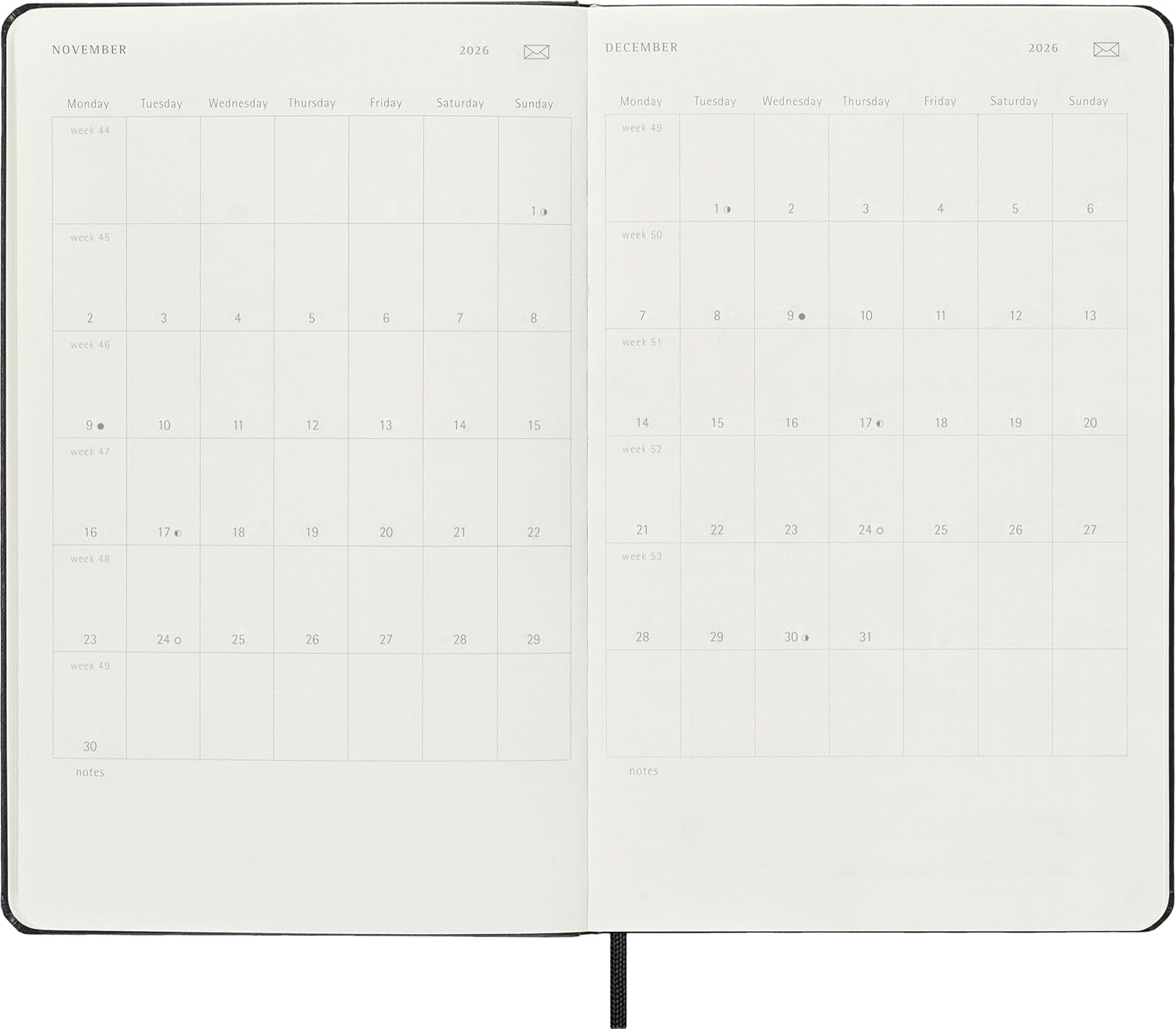 Moleskine Smart Planner 2026, 12-Month Weekly Digital Agenda, Elastic Closure, Black Color, Large Size 13x21 cm