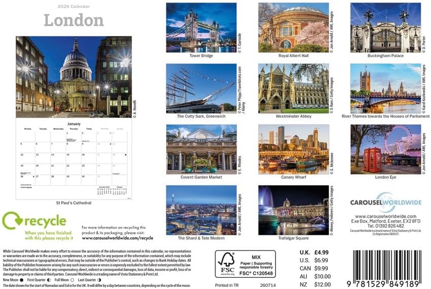 Carousel Worldwide, London 2026 A5 Wall Calendar