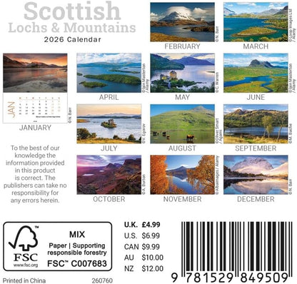 Carousel Worldwide, Scottish Lochs & Mountains 2026 Desk Calendar