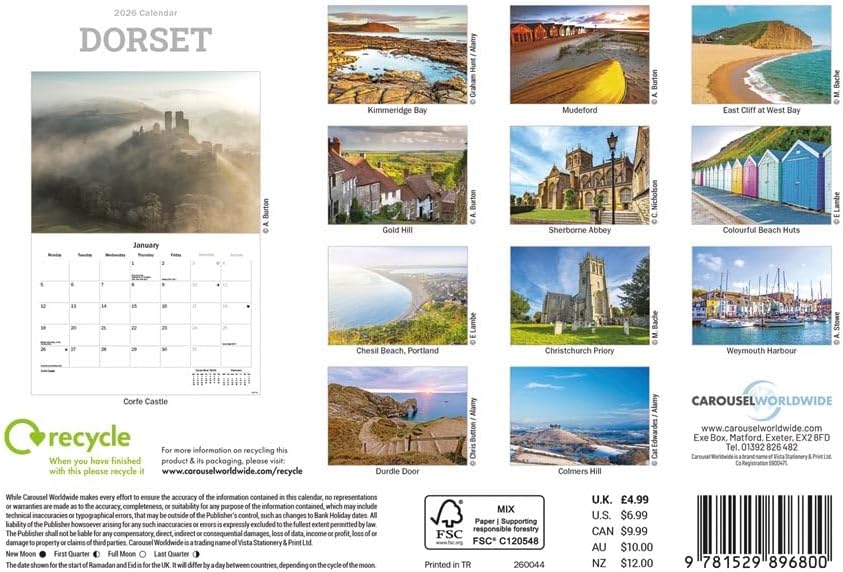 Carousel Worldwide, Dorset 2026 A5 Wall Calendar