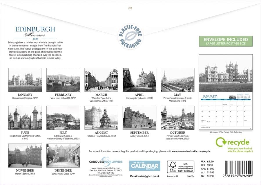 Carousel Worldwide, Edinburgh Memories 2026 A4 Wall Calendar