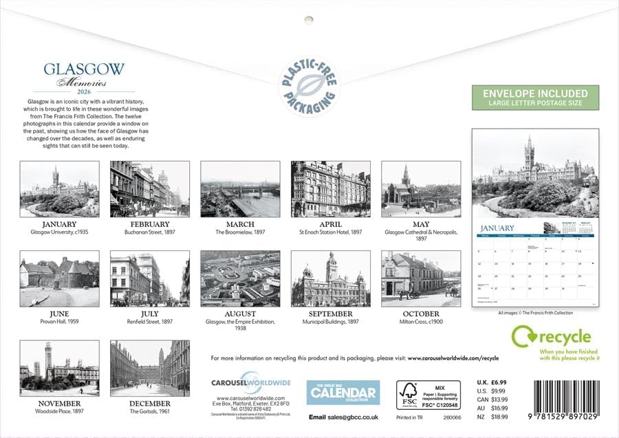 Carousel Worldwide, Glasgow Memories 2026 A4 Wall Calendar
