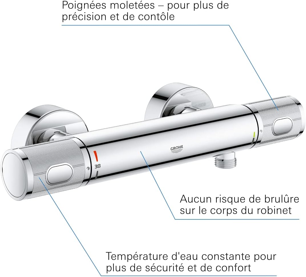Grohe Quickfix Precision Feel Thermostatische Douchekraan - Ecojoy - Cooltouch - Incl. Koppelingen - 15 Cm - 34790000