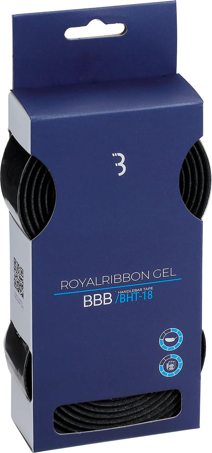 BBB Cycling RoyalRibbon Gel Lenkerband Rennrad | Stoßdämpfendes Griffband | Enthält Abschlussband und Lenkerstopfen | Schwarz | BHT-18