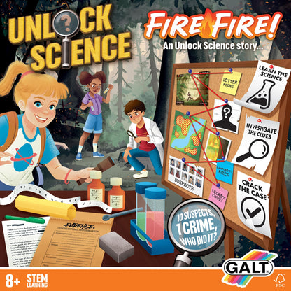 Galt Unlock Science - Fire Fire! Kit para niños a Partir de 8 años, Juego de experimentos científicos Stem y Divertido Juego de resolución de crímenes, Juego de Misterio para niños, aprende Ciencia