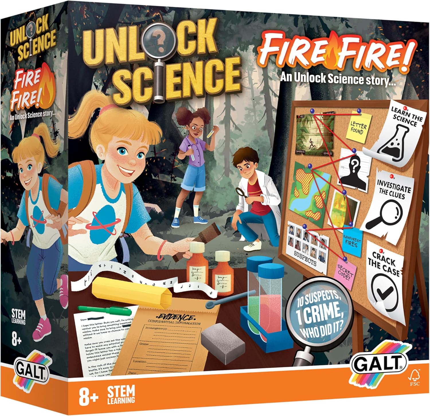 Galt Unlock Science - Fire Fire! Kit para niños a Partir de 8 años, Juego de experimentos científicos Stem y Divertido Juego de resolución de crímenes, Juego de Misterio para niños, aprende Ciencia