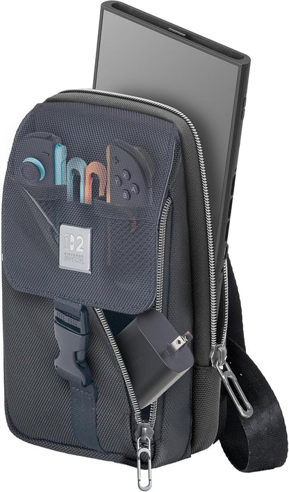 RDS - Licensed Nintendo Switch 2, Nintendo Switch OLED, & Nintendo Switch Traveler Deluxe Vertical Crossbody Bag – Holds Nintendo System and Accessories