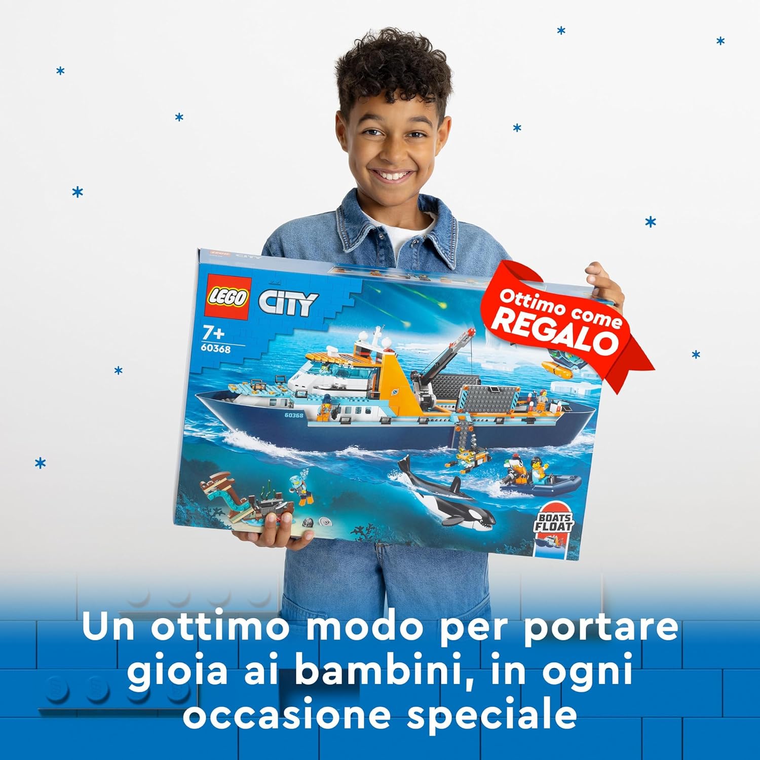 LEGO 60368 City Arctic Explorer Ship, Large Toy Boat that Floats with a Helicopter, Dinghy, Sub, Viking Shipwreck, 7 Minifigures and an Orca Figure, Gift for 7+ Year Old Kids, Boys, Girls