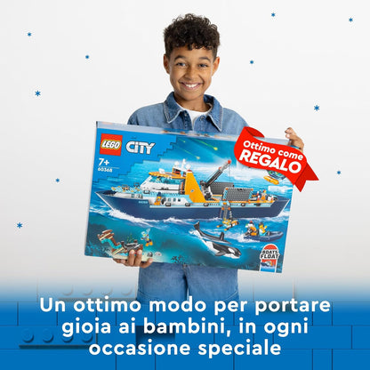 LEGO 60368 City Arctic Explorer Ship, Large Toy Boat that Floats with a Helicopter, Dinghy, Sub, Viking Shipwreck, 7 Minifigures and an Orca Figure, Gift for 7+ Year Old Kids, Boys, Girls