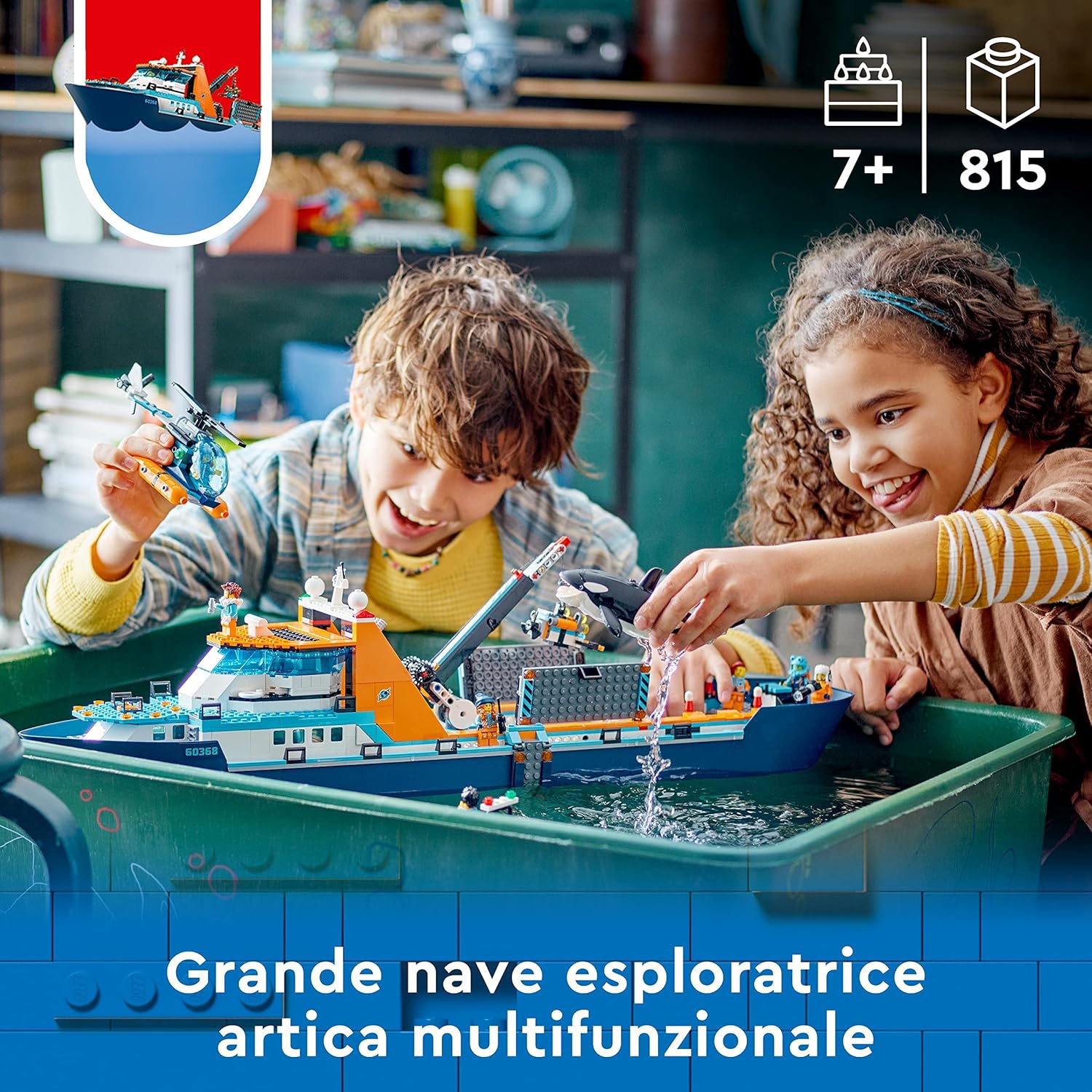LEGO 60368 City Arctic Explorer Ship, Large Toy Boat that Floats with a Helicopter, Dinghy, Sub, Viking Shipwreck, 7 Minifigures and an Orca Figure, Gift for 7+ Year Old Kids, Boys, Girls