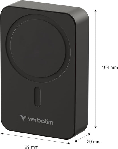 Verbatim Charge 'n' Go Essentials Power Bank MagSafe 20000mAh 15W Magnetic PD 20W Fast Charge with LED Indicator for iPhone 16/15/14/13/12 Pro/Pro Max, Includes USB-C to USB-C Cable, Black