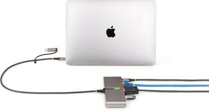 StarTech.com 2-Port USB-C Hub with Gb Ethernet and RS232 FTDI Serial, Attached USB-C to USB-A Dongle, 100W PD Pass-Through, 2x USB-A 5Gbps