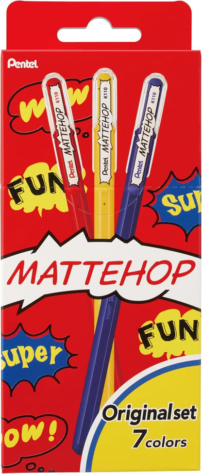 Pentel Mattehop 1.0mm Gel Roller 7pc Wallet - Original Colours